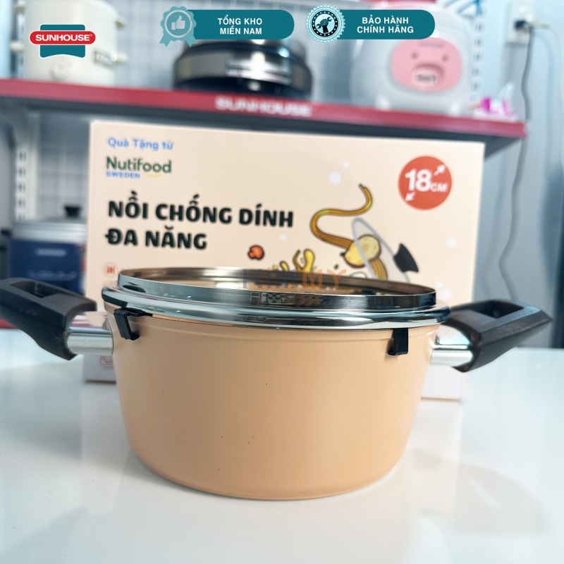 Nồi 18cm Greencook 6 lớp chống dính - vung thủy tinh cường lực